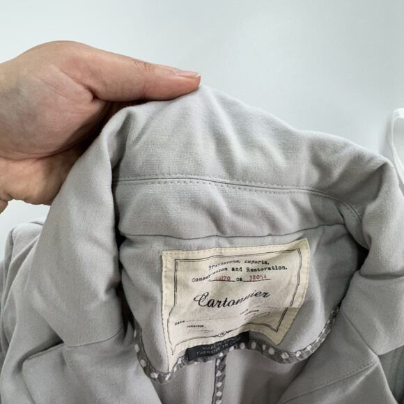 Cartonnier Blazer Womens Medium Gray Ruffle Hem Cotton Jacket Anthropologie - Picture 5 of 8